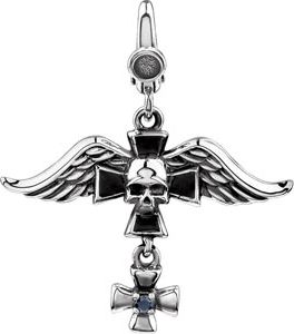 Black CZ Skull & Wings Charm