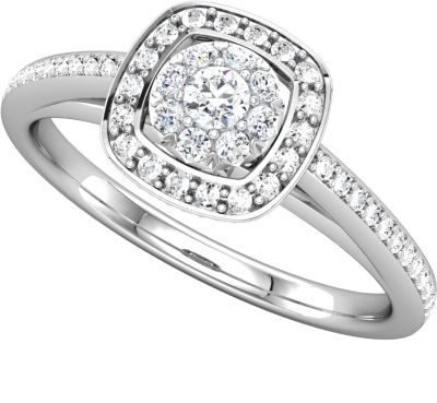 Halo-Style Cluster Engagement Ring with Cushion Frame