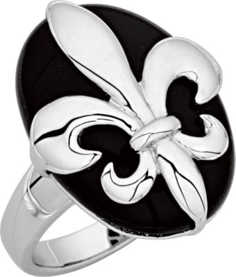 Genuine Onyx and Fleur-de-lis Ring 