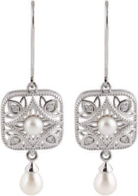 Freshwater Cultured Pearl & .08 ct tw Diamond Earrings