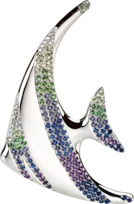 Multi-gemstone Angelfish Brooch Pendant