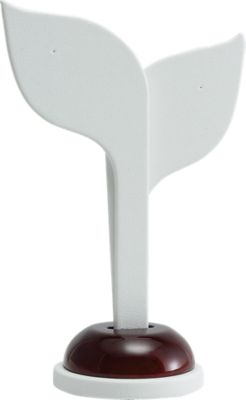 White Leatherette Leaf Earring Display with Cherrywood Trim