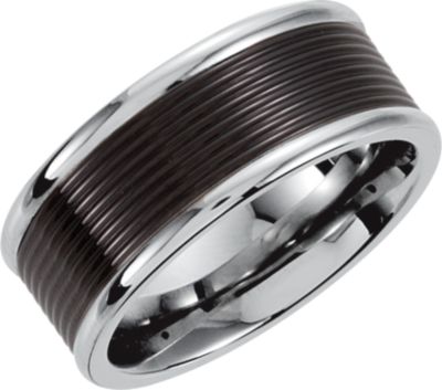 Stainless Steel Beveled Band with Bark Finish & Black PVD