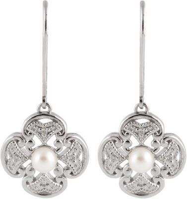 Freshwater Cultured Pearl & .04 ct tw Diamond Earrings