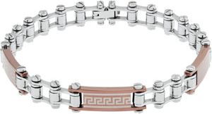 Stainless Steel Lasered Greek Key Link Bracelet