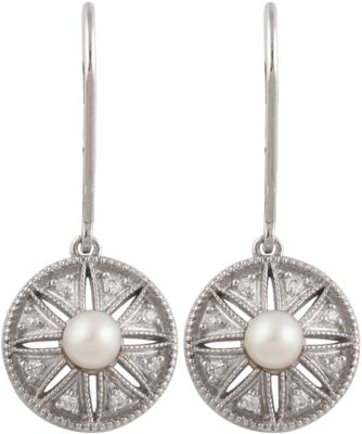 Freshwater Cultured Pearl & .04 ct tw Diamond Earrings