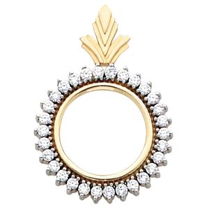 Tab Back Diamond Bezel Frame Pendant for 1/2 Ounce American Eagle or 1/2 Ounce South African Rand Coin