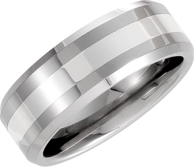 8.3mm Dura Tungsten&reg; Beveled Band with Sterling Silver Inlay