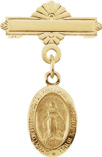 Miraculous Medal Baptismal Brooch