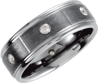 8.3mm Dura Tungsten&reg; .20 ct tw Diamond Bezel Ridged Satin Band