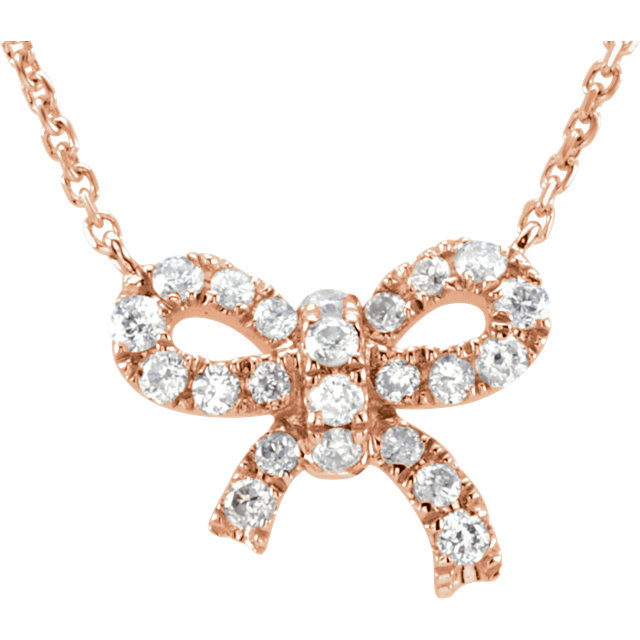 14kt Rose 1/6 CTW Diamond Bow 18" Necklace