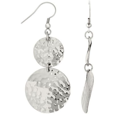 Amalfi&trade; Stainless Steel Circle Drop Earrings with Hammered Finish