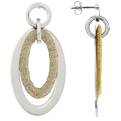 Amalfi&trade; Stainless Steel Oval Glitter Earrings with Immersion Plate