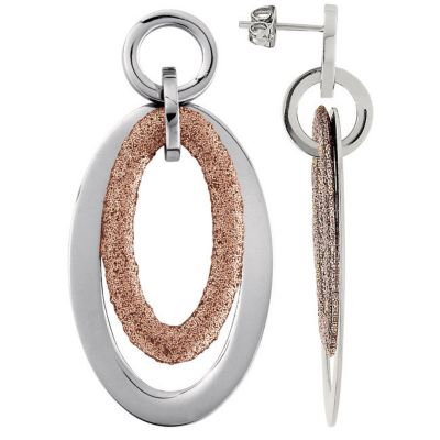 Amalfi&trade; Stainless Steel Oval Glitter Earrings with Immersion Plate