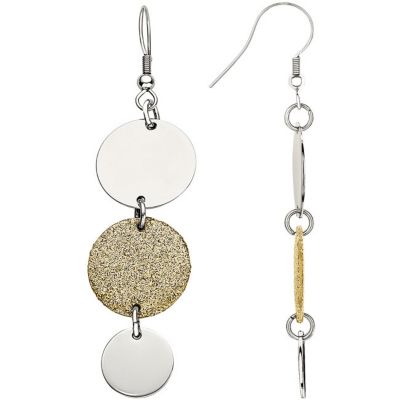 Amalfi&trade; Stainless Steel Round Drop Glitter Earrings with Immersion Plate