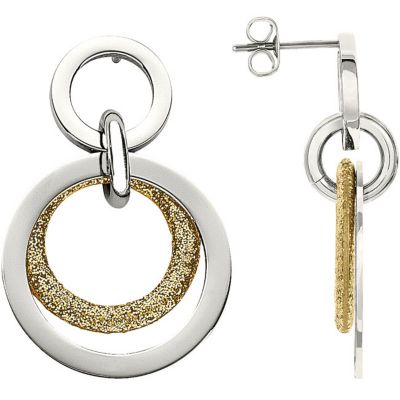 Amalfi&trade; Stainless Steel Circle Glitter Earrings with Gold Immersion Plate