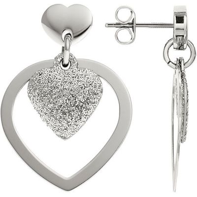 Amalfi&trade; Stainless Steel Glitter Heart Earrings with Immersion Plate