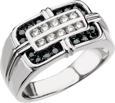 3/4 ct tw Men's Black & White Diamond Ring