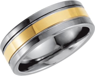 Dura Tungsten&reg; Ridged Band with Gold Immerse Plating