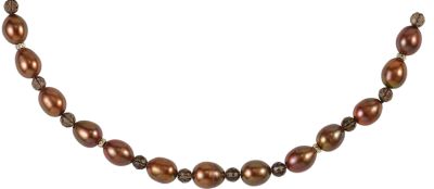 Freshwater Dyed Chocolate Cultured Pearl & Smoky Quartz Necklace