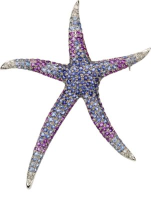 Multicolor Gemstone & Diamond Starfish Brooch/Pendant
