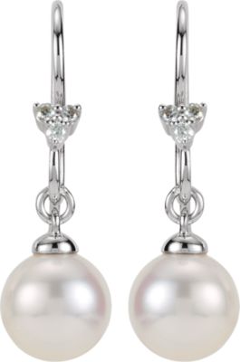 Freshwater Cultured Pearl and Diamond Dangle Earrings