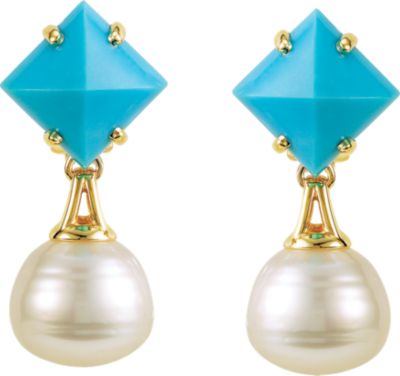 AQUARELLA® South Sea Cultured Pearl & Turquoise Omega Back Earrings