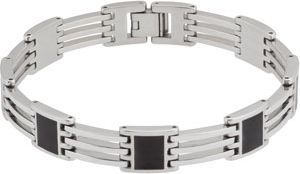 Stainless Steel Link Bracelet with Black Enamel