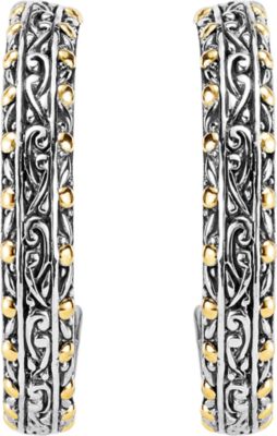 Two-Tone Filigree Design Fashion Hoop Earrings