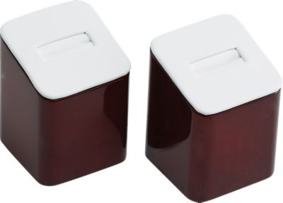 White Leatherette Medium Ring Pedestals with Cherrywood Trim