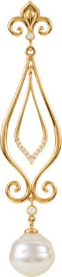 Scroll Design Dangle Pendant with Fleur-de-Lis Bail for Pearl 