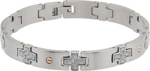 Stainless Steel Link Bracelet with Carbon Fiber & 14KT Yellow Accents