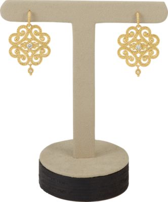 Short Earring Tree W/ Oval Base Wood Accent Suede Display