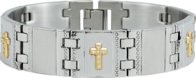 Stainless Steel Bracelet with 10kt Yellow Crosses & .21 ct tw Diamonds
