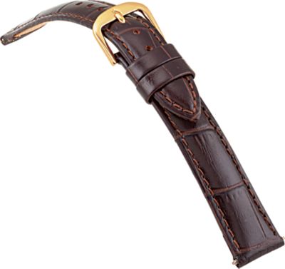 16mm Ladies Long Alligator Grain Padded Brown Watch Strap