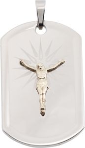 Joyas Alternativas&trade; Stainless Steel Crucifix Dog Tag Reversible Lord's Prayer Pendant