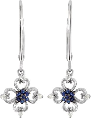 Genuine Blue Sapphire & Diamond Lever Back Earrings