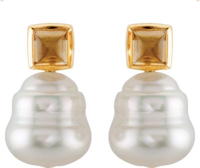 South Sea Cultured Pearl and Citrine Earrings