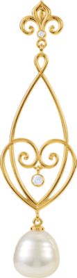 Heart Design Dangle Pendant for Pearl with Fleur-de-Lis Bail 