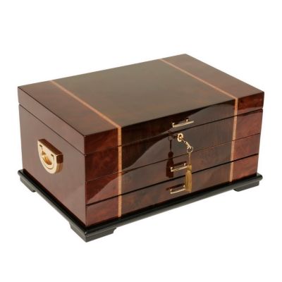 Rustic Burl with Dark Walnut Inlay Jewelry Chest