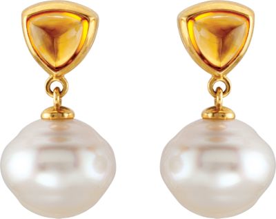 South Sea Cultured Circle Pearl & Genuine Citrine Earrings