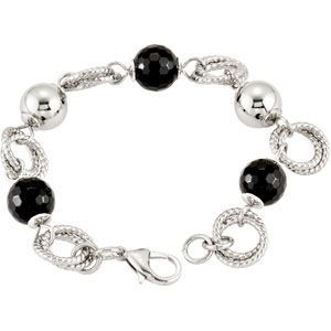 Stainless Steel Onyx & Circle Bracelet 