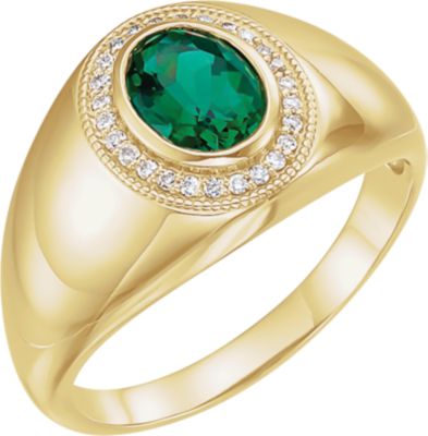 14kt Yellow Men's Chatham&reg; Created Emerald & Diamond Accented Ring