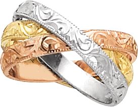 3mm Tri-Color Hand Engraved 3-Band Rolling Ring