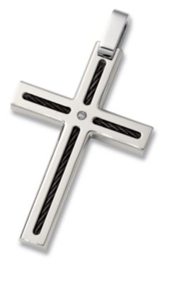 Titanium Black Cable & Diamond Cross Pendant