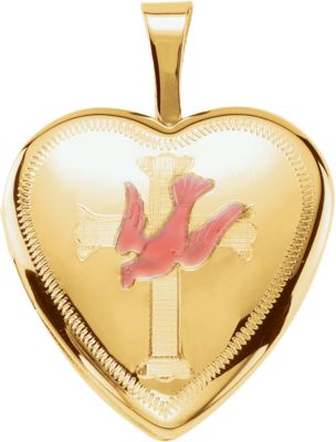Color Dove with Cross Heart Locket