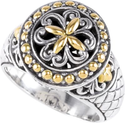 Sterling Silver Fashion Ring with 18KT Yellow Accents 