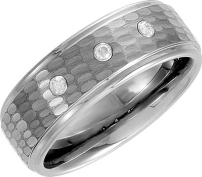 8.3mm Dura Tungsten&trade; Ridged .10 ct Diamond Band with Bark Finish Inlay