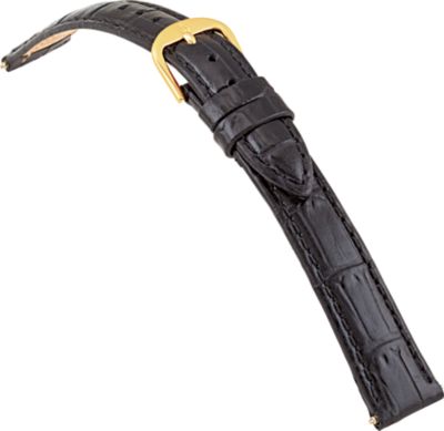 14mm Ladies Long Alligator Grain Padded Black Watch Strap