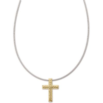 Amalfi&trade; Stainless Steel Glitter Cross with Immersion Plate on Cable Chain